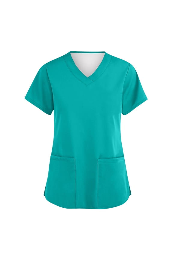 Womens Lightweight Scrub Tops Oversized Short Sleeve V Neck Nurse Scrubs Tops with Pockets Fall Spring Working Uniform Turquoise 4XL