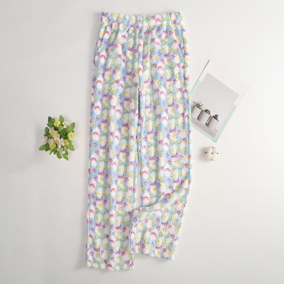 Fabrcox Womens Pajama Pants Flannel Cute Star Graphic Wide Leg Womens Sleep Pants Fall Winter Warm Soft Comfy Fuzzy Women’s Lounge Pants with Pockets XL
