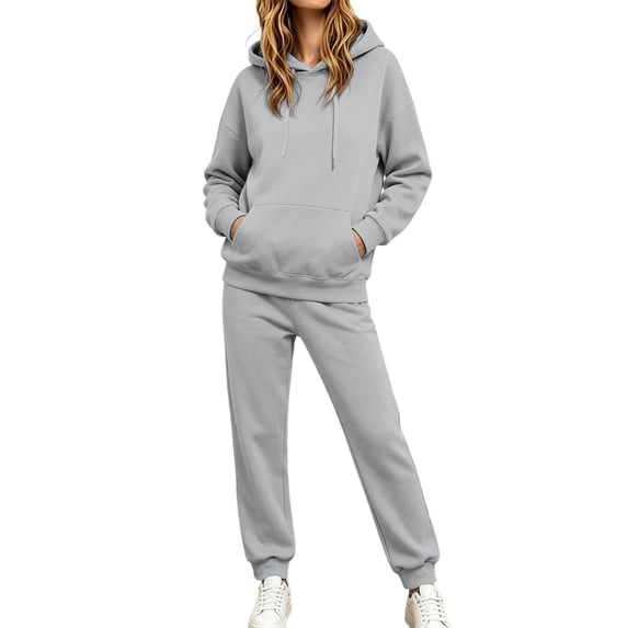 Fabrcox Womens Sweatsuit Sets 2 Piece Outfits Fleece Hoodie and Straight Leg Sweatpants Fall Winter Running Casual Lounge Tracksuit Gray XL