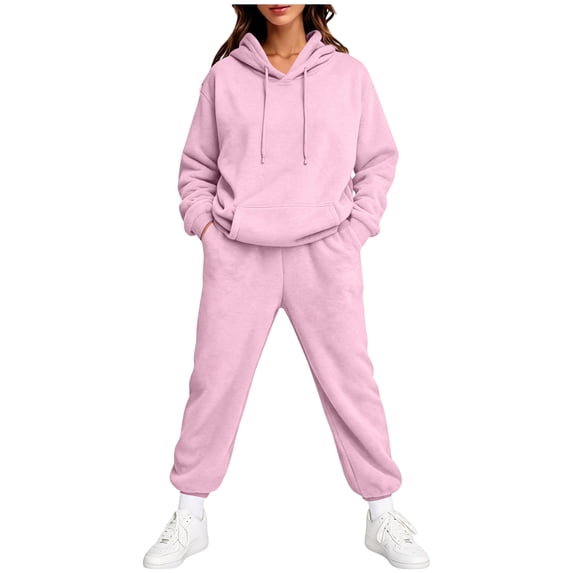 Fabrcox Womens Sweatsuits 2 Piece Set Fleece Hoodie and Cinch Bottom Wide Leg Sweatpants Running Fall Winter Casual Lounge Tracksuit Women M