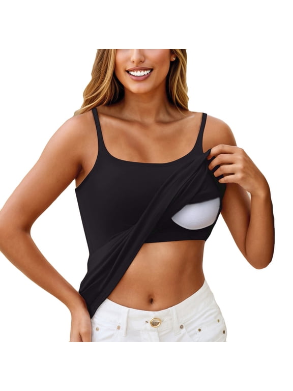 Womens Tank Top with Built In Bra Padded Sleeveless Square Neck Fitted Camisoles for Women for Under Clothes Summer Athletic Undershirt Women S-6XL