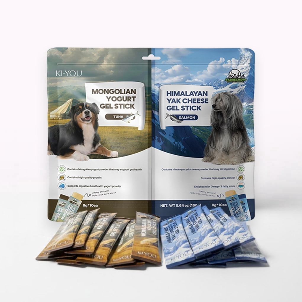 Fabrechew KI-You Gel Stick Pet Treats -  Mongolian Yogurt & Himalayan Yak Cheese, Clean Formula Variety Pack (Meal Topper & Pill Hider) 20 Pack