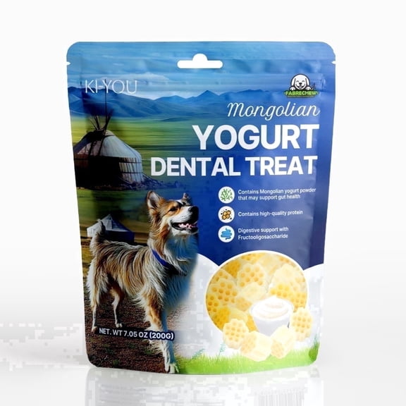 Fabrechew KI-You Mongolian Yogurt Dog TREATS with Probiotics & Prebiotics, Soft Honeycomb Dental Care