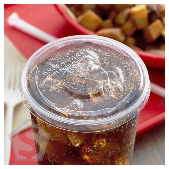 Fabri-Kal LGC636 Greenware 32 oz. Compostable Clear Plastic Lid with Straw Slot - 1,000/Case