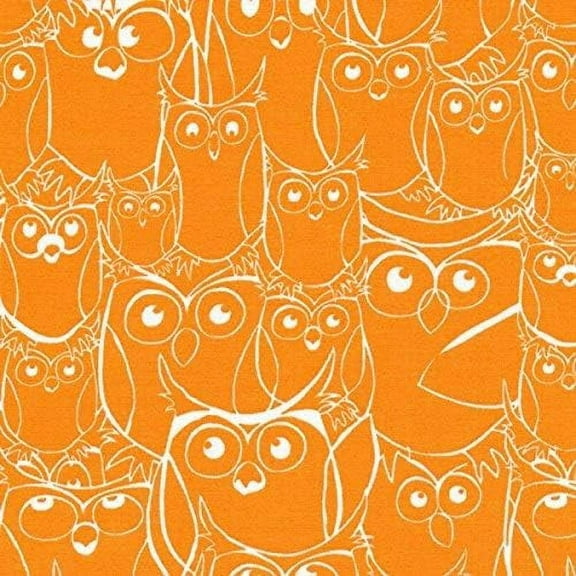 Fabri-Quilt Owls Outlines Orange 100% Cotton Fabric sold by the yard