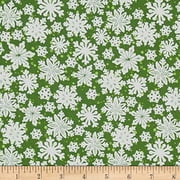 Fabri-Quilt Seasons Greetings Imagine Snowflakes Green 100% Cotton Fabric sold by the yard
