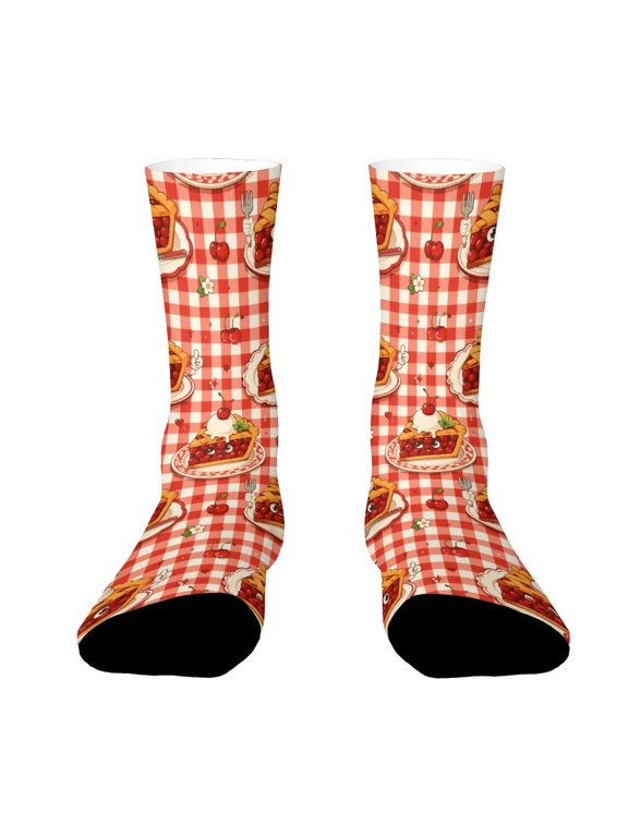 American Retro Cherry Pie Slice Funny Novelty Crew Socks for Women Men Sports