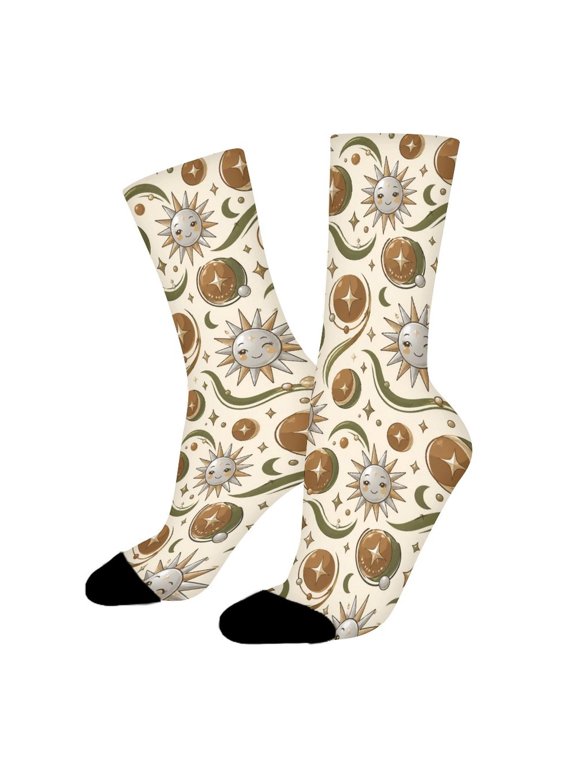 Art Deco Sun Green Caramel Funny Novelty Crew Socks for Women Men Sports