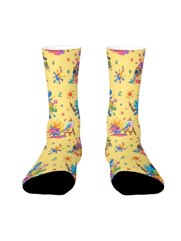 Artistic Abstract Expressionist Splatter Paint Funny Novelty Crew Socks for Women Men Sports