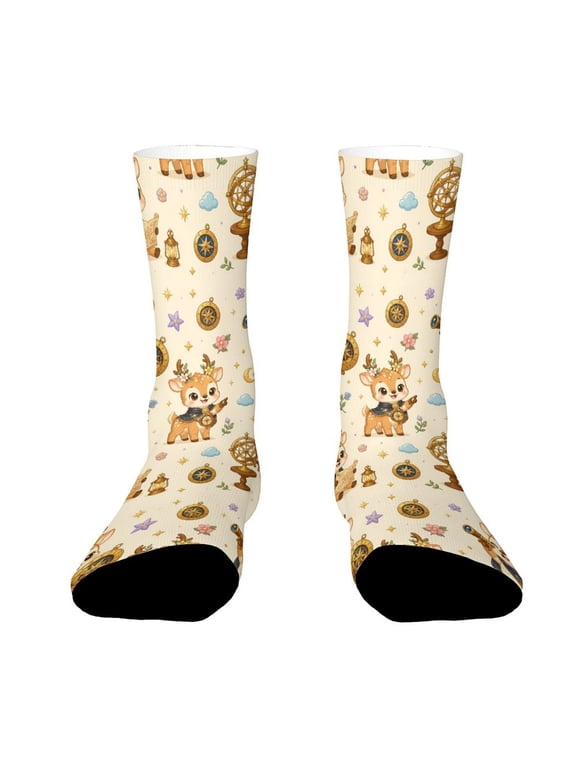 Astrology Compass Brass Deer Funny Novelty Crew Socks for Women Men Sports