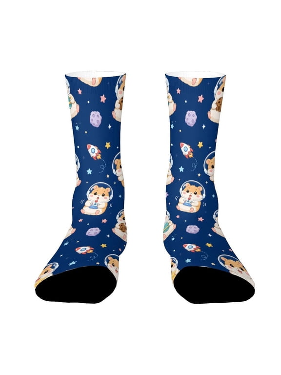 Astronaut Helmet Gravity Lost Hamster Funny Novelty Crew Socks for Women Men Sports