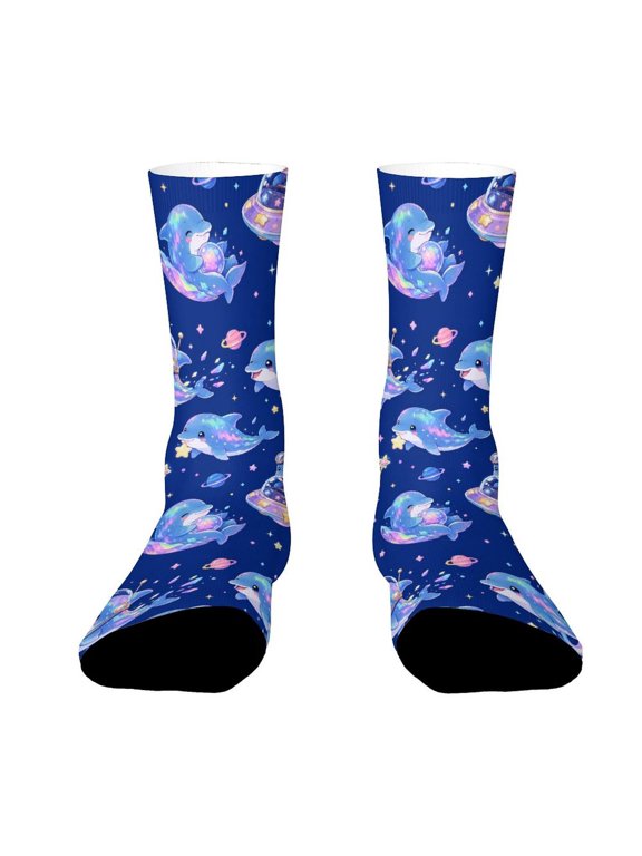 Aurora Debris Space Dolphin Funny Novelty Crew Socks for Women Men Sports