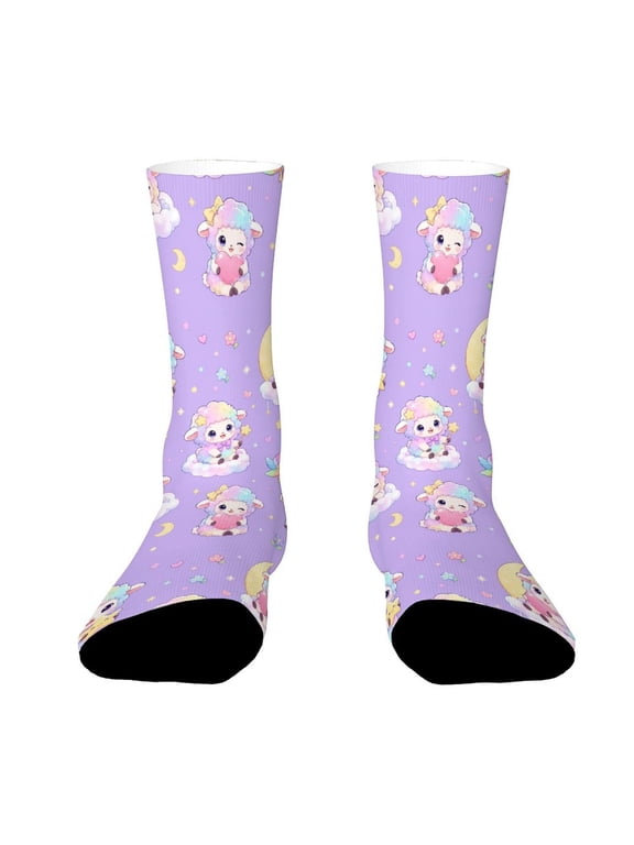 Aurora Gradient Dream Cloud Sheep Funny Novelty Crew Socks for Women Men Sports