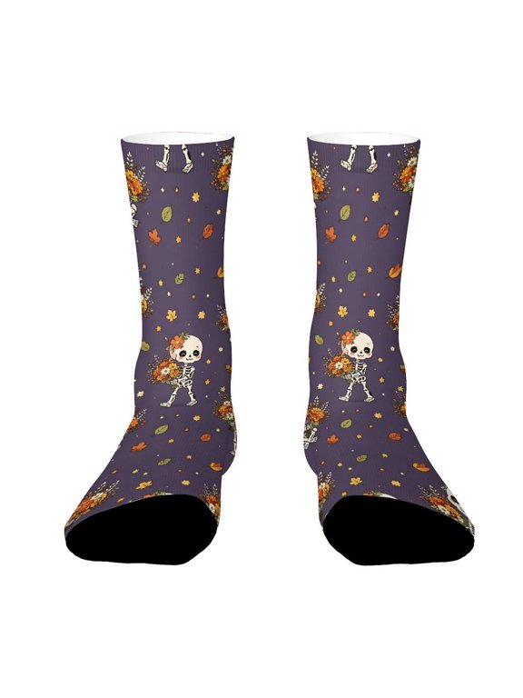 Autumn Wildflower Bone Bouquet Funny Novelty Crew Socks for Women Men Sports