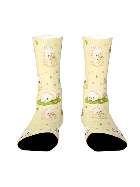 Bean Milk Jade Rabbit Roll Funny Novelty Crew Socks for Women Men Sports