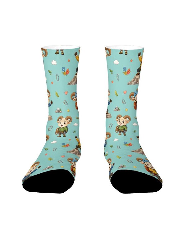 Big Horn Sheep Cliff Climber Funny Novelty Crew Socks for Women Men Sports