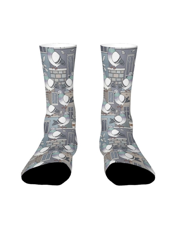 Birds Window Fabric Yard Spoons Funny Novelty Crew Socks for Women Men Sports