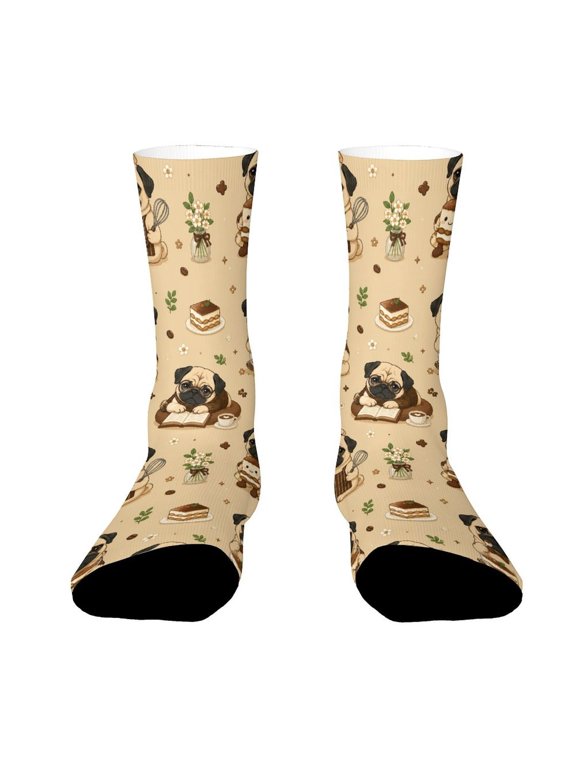 Bitter Tiramisu Steady Pug Funny Novelty Crew Socks for Women Men Sports