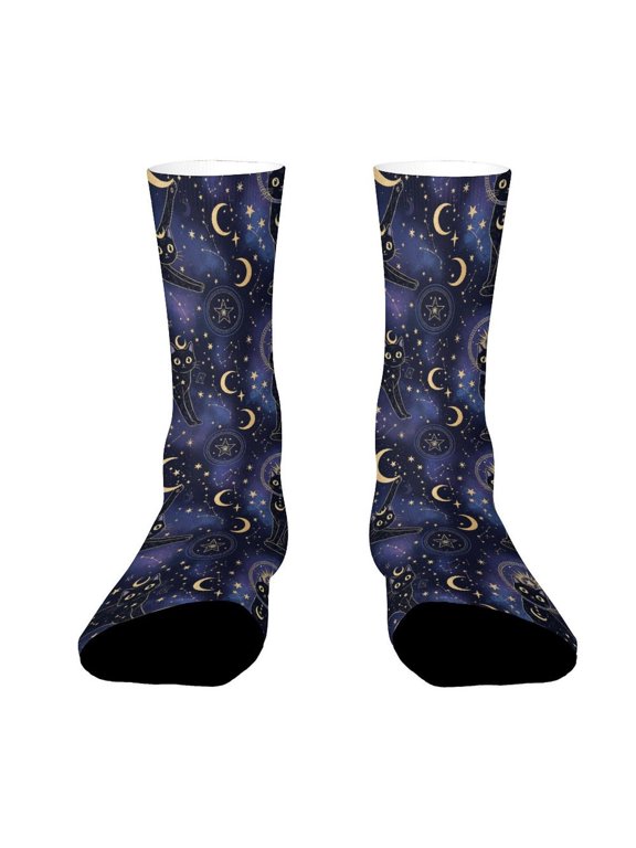 Black Cat Moon Funny Novelty Crew Socks for Women Men Sports