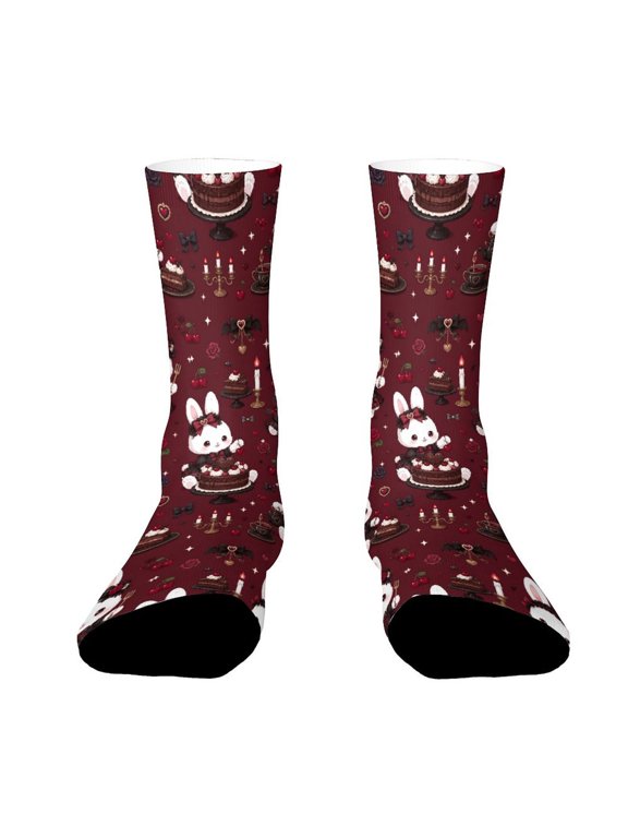 Black Forest Gothic White Rabbit Funny Novelty Crew Socks for Women Men Sports