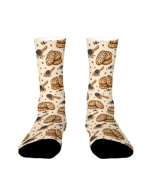 Black Sesame Cookies Wooden Spoon Funny Novelty Crew Socks for Women Men Sports