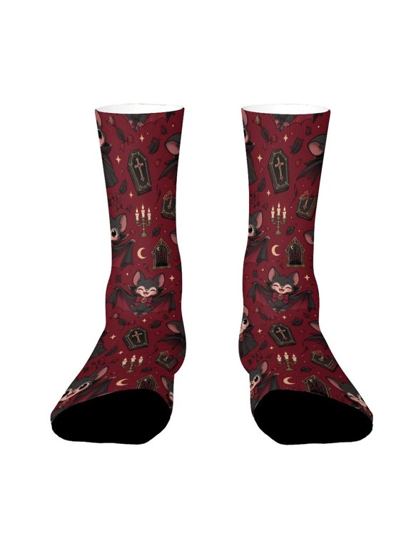 Black Vampire Cape Red Bow Funny Novelty Crew Socks for Women Men Sports