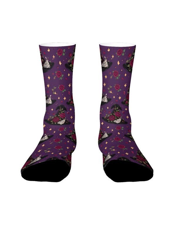 Black Velvet Witch Hat Moth Funny Novelty Crew Socks for Women Men Sports