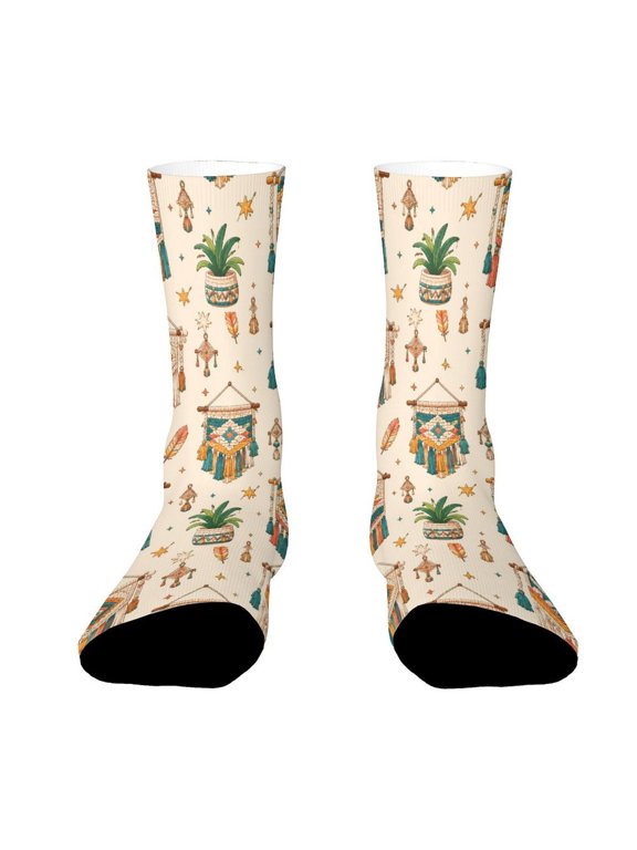 Bohemian Coarse Cotton Woven Tapestry Texture Seamless Background Funny Novelty Crew Socks for Women Men Sports