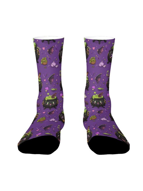 Boiling Black Witch Cauldron Bats Funny Novelty Crew Socks for Women Men Sports
