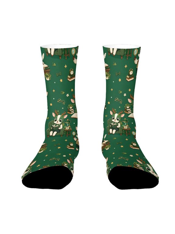 Boston Ivy Green Scholar Deer Funny Novelty Crew Socks for Women Men Sports
