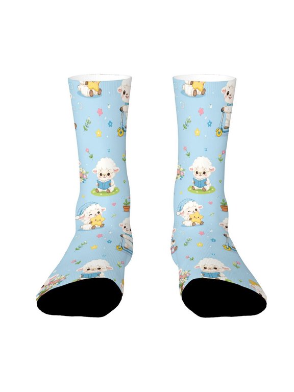 Breathing Soft Cotton Cloud Sheep Funny Novelty Crew Socks for Women Men Sports