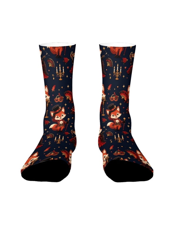 Broadway Vintage Red Night Stage Fox Funny Novelty Crew Socks for Women Men Sports