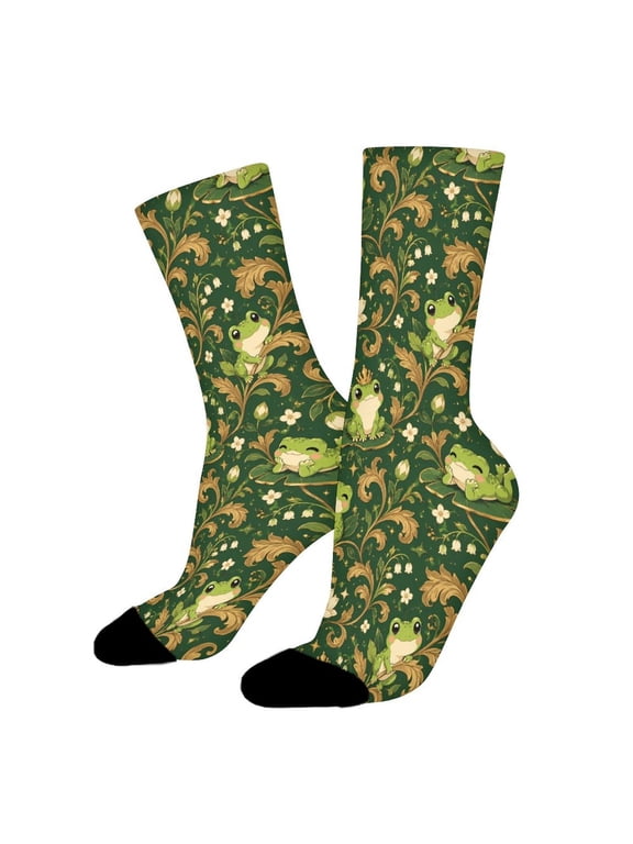Bronze Frog Plant Decor Funny Novelty Crew Socks for Women Men Sports