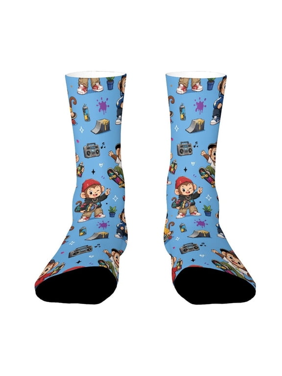Brooklyn Red Brick Graffiti Hip Hop Monkey Funny Novelty Crew Socks for Women Men Sports