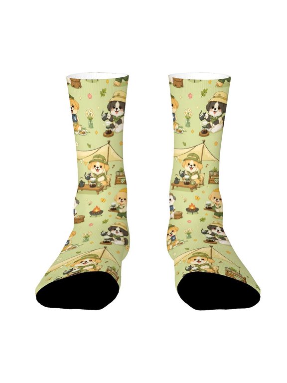 Camping Tent Brewing Dog Pattern Funny Novelty Crew Socks for Women Men Sports