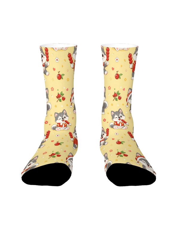 Candy Hawthorn Red Wolf Pattern Funny Novelty Crew Socks for Women Men Sports
