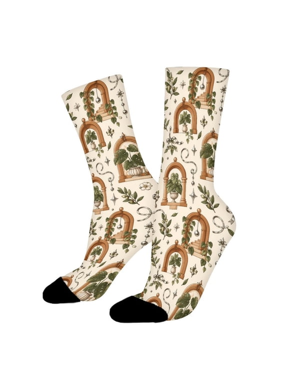 Caramel Arch Olive Green Plants Funny Novelty Crew Socks for Women Men Sports