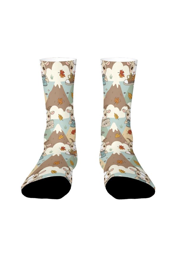 Cartoon Goat Newspaper And Autumn Funny Novelty Crew Socks for Women Men Sports