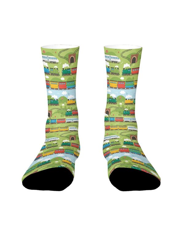 Cartoon Train Landscape Funny Novelty Crew Socks for Women Men Sports