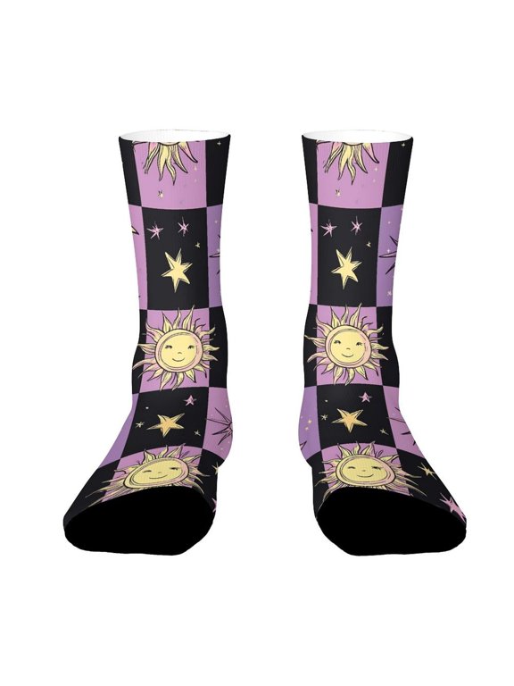 Celestial Sun Moon Funny Novelty Crew Socks for Women Men Sports