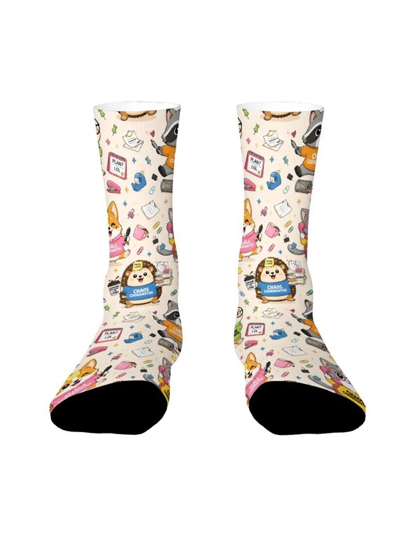 Chaos Coordinator Bold Text Messy Office Supplies Funny Novelty Crew Socks for Women Men Sports
