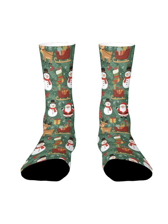 Christmas Pine Tree Pattern Funny Novelty Crew Socks for Women Men Sports