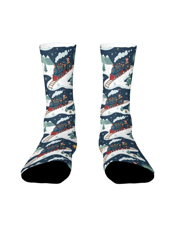 Christmas Train To North Funny Novelty Crew Socks for Women Men Sports