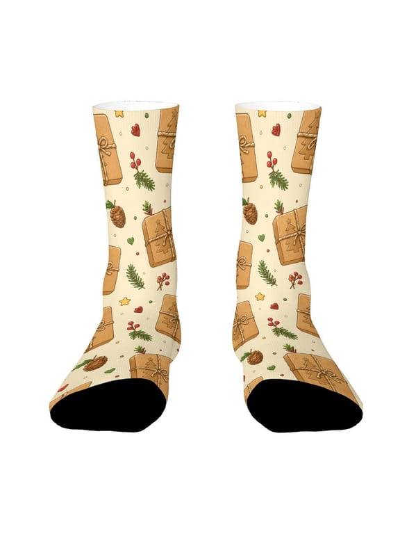 Christmas Tree Embossed Kraft Paper Funny Novelty Crew Socks for Women Men Sports