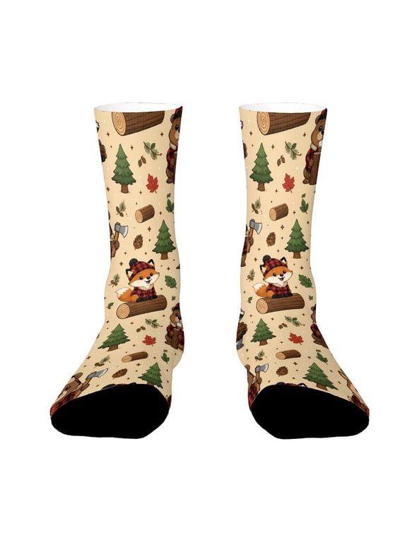 Classic Red Black Buffalo Plaid Wood Texture Funny Novelty Crew Socks for Women Men Sports