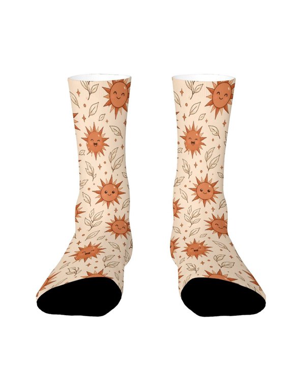 Clay Sun White Leaf Rays Funny Novelty Crew Socks for Women Men Sports