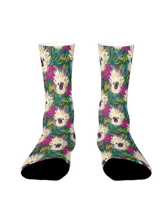 Cockatoo Screaming Head Green Funny Novelty Crew Socks for Women Men Sports