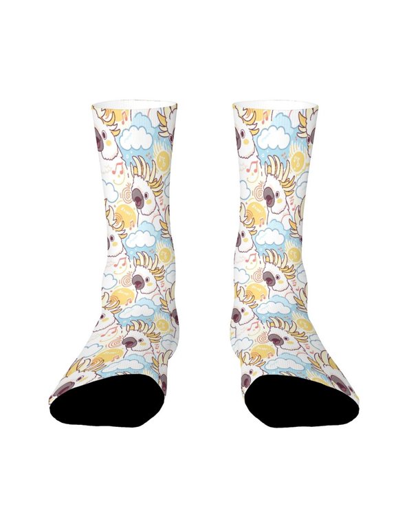 Cockatoo Screaming Head Yellow Funny Novelty Crew Socks for Women Men Sports