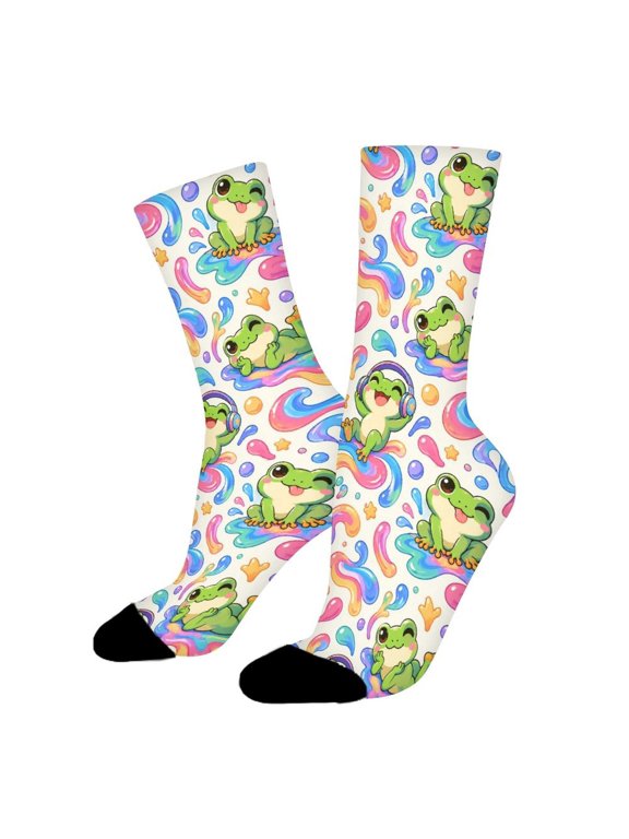 Colorful Liquid Ripple Frog Funny Novelty Crew Socks for Women Men Sports