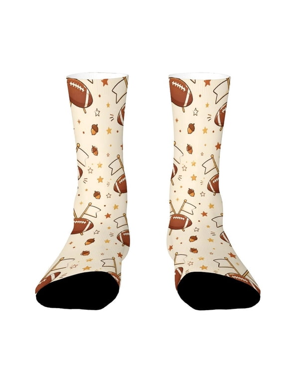 Crossed Football Flags Acorn Star Funny Novelty Crew Socks for Women Men Sports
